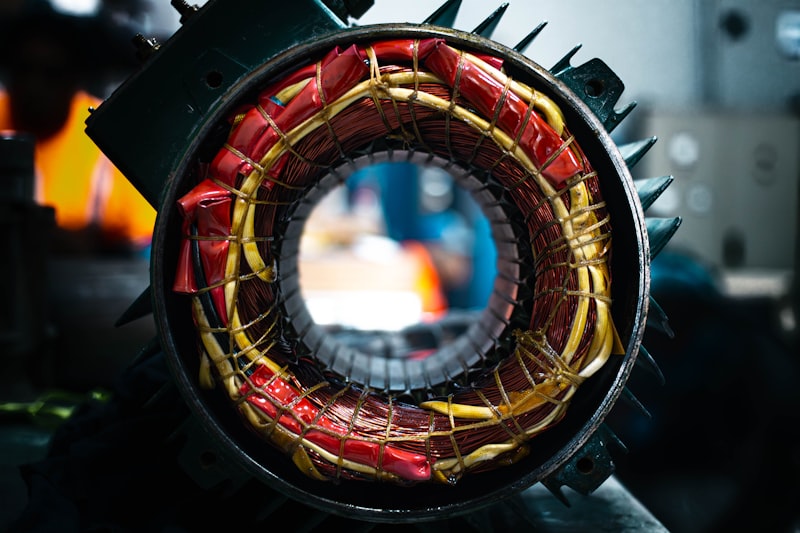 Industrial electric motor stator cross-section with copper windings for Uni-Weld™ UV magnet bonding