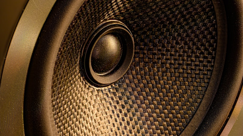 Close-up of woven carbon fiber speaker cone for Uni-Weld™ UV plastic bonder glass and speaker assembly